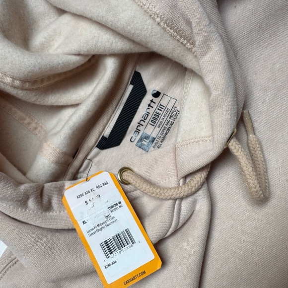 Carhartt Men's Tan Hoodie with Blue Logo - Picture 2 of 3
